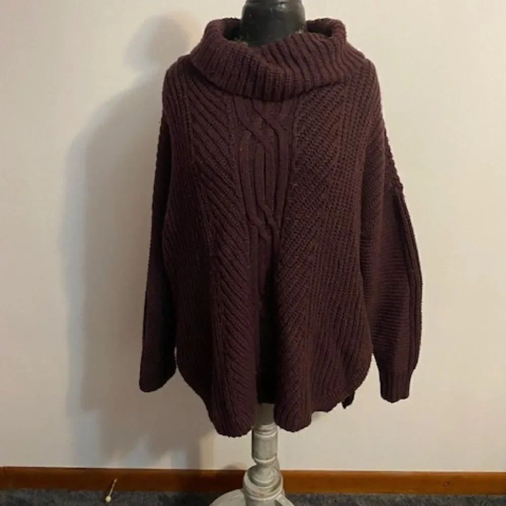 Land's End Burgundy cowl neck knit sweater, size XL/P